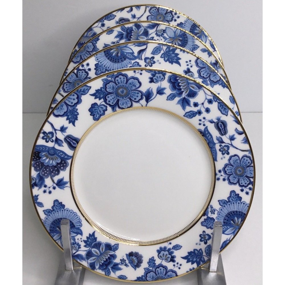 4 Salad Plates Stechcol Gracie Bone China Blue Willow Scene 7.5”